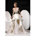 Hollywood Glamour Silk Satin Adorned with Dazzling Jewelled Beading Wedding Dress with Chapel Length Train